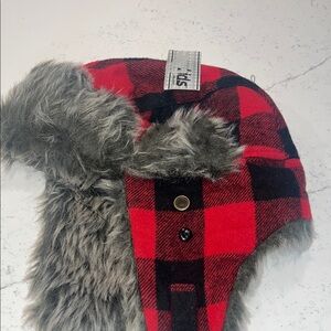Lids Red and Black Plaid Kids Hat with Faux Fur